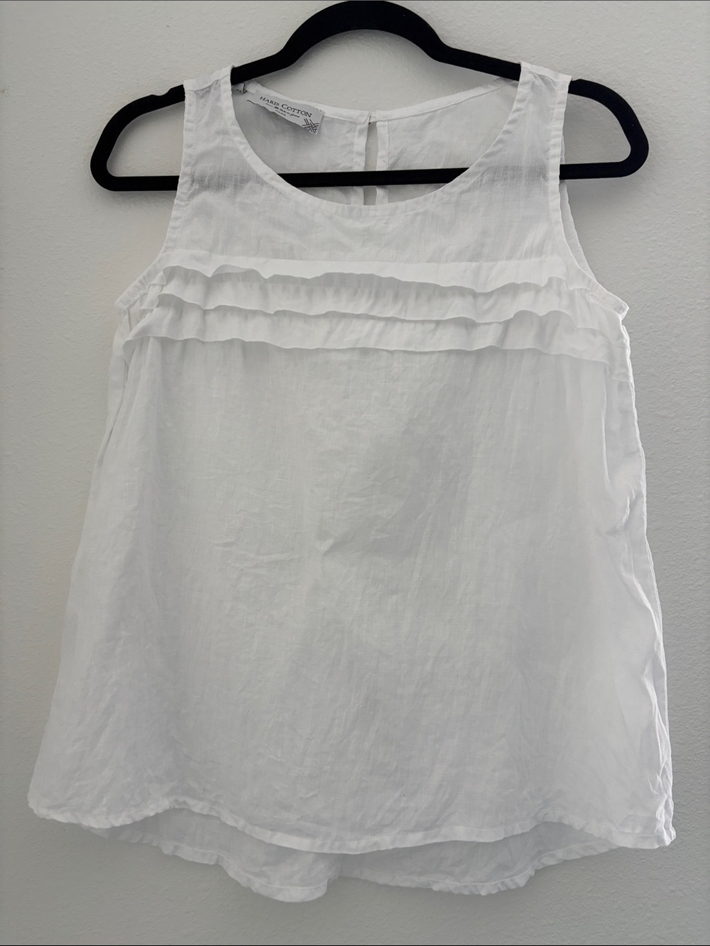Haris Cotton White Sleeveless Ruffle-Trim Tank Top size xs